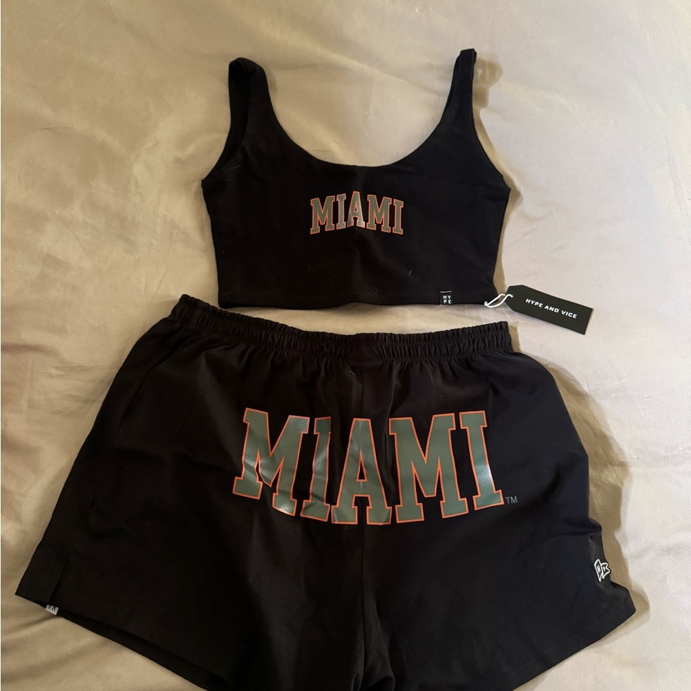 UMiami Game Day, Hype and Vice Black Miami Crop Top and Shorts Set